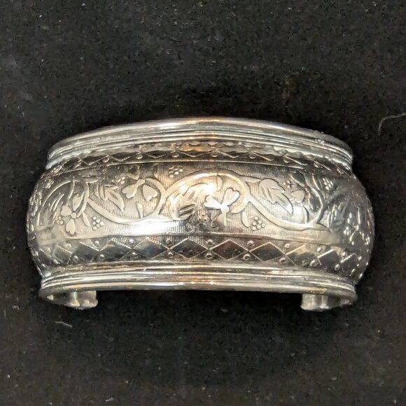 Vintage Sterling Silver Wide Cuff Bracelet - Ornate Floral Engraving & Repoussé - Picture 2 of 7